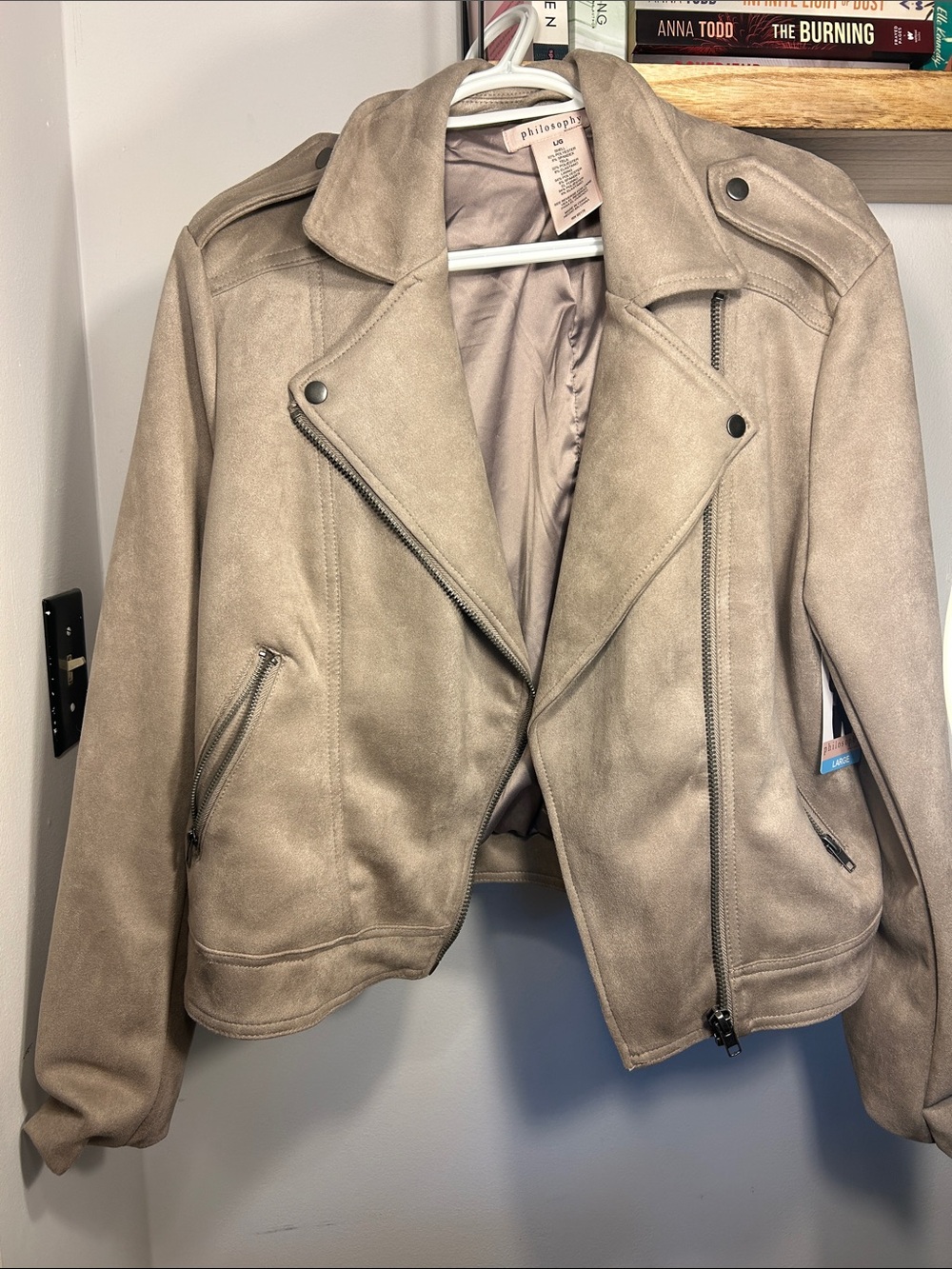Philosophy Taupe Suede-Look Moto Jacket